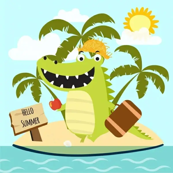 summer tour banner green crocodile icon stylized cartoon