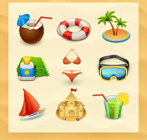 summer travel elements icons vector