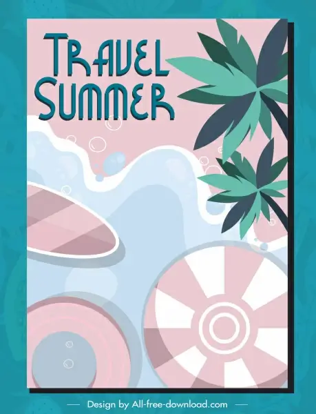 summer travel poster sea scene classic flat design