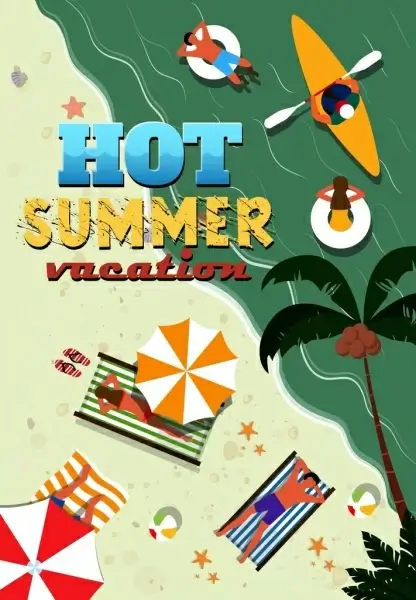 summer vacation advertisement seaside icon colored cartoon