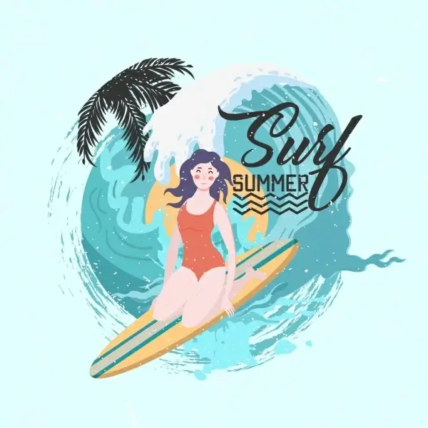 summer vacation advertising bikini woman surfing decor