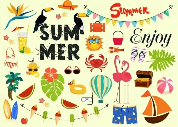 summer vacation design elements colorful icons