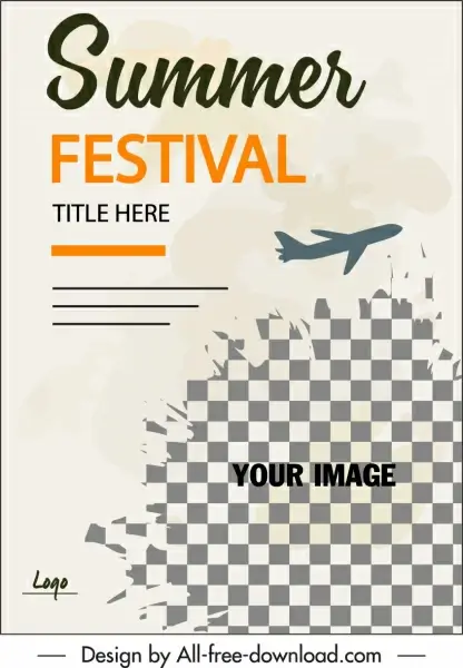 summer vacation flyer airplane icon classic checkered decor 