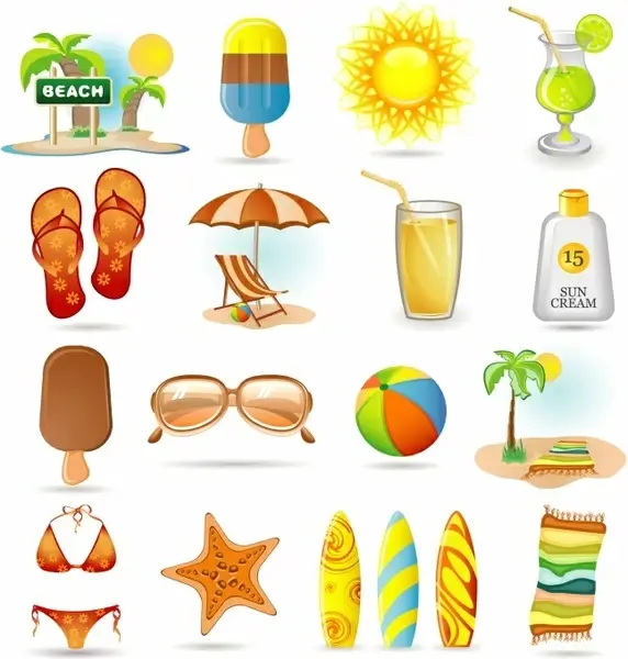 beach vacation design elements colored food utensils symbols