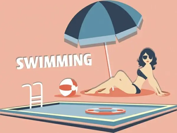 summertime background bikini woman swimming pool cartoon design