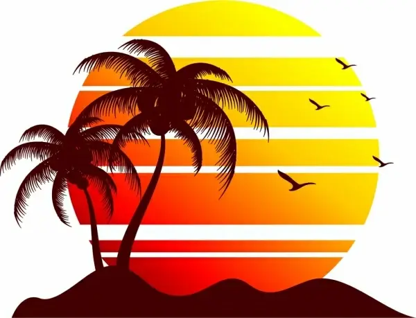sun and seaside background silhouette decoration