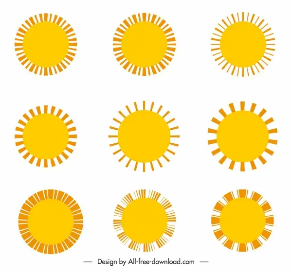 sun icons collection flat circles shapes