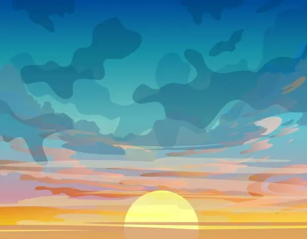 sunset sky painting colorful classical design