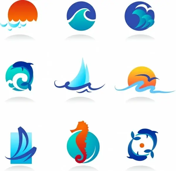 maritime icons colored modern flat sea elements sketch