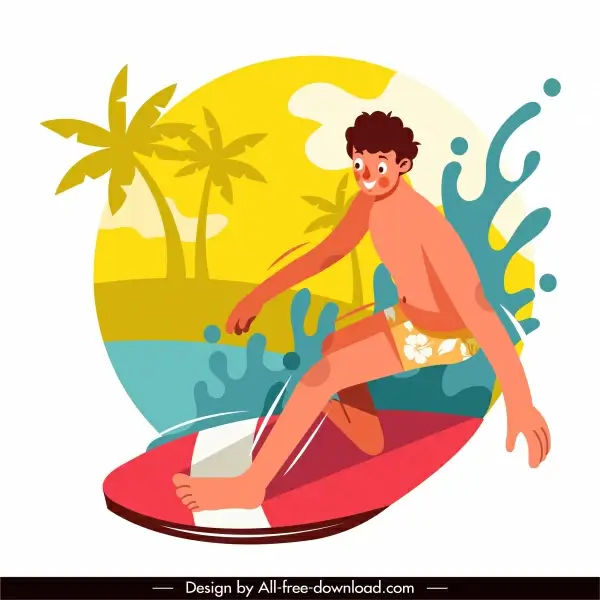 surfing sport icon funny cartoon sketch
