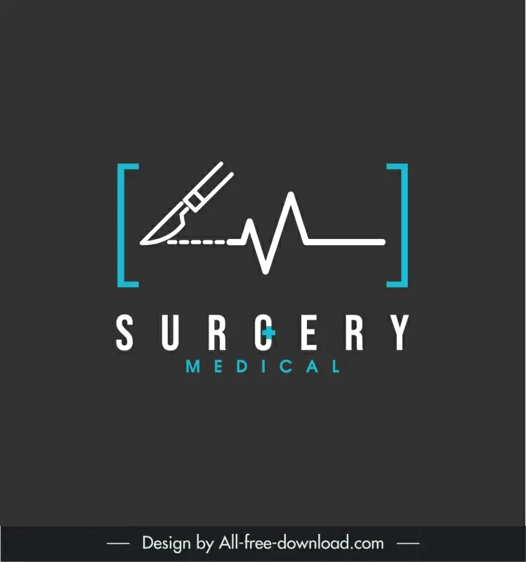 surgery medical logotype flat knife cardiogram sketch dark contrast design 