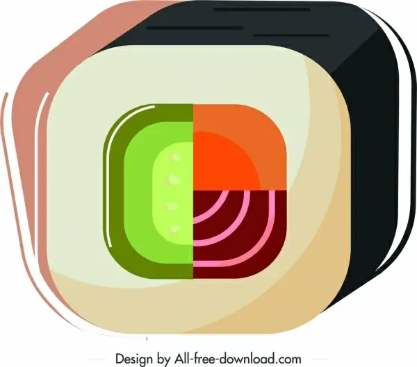 sushi cuisine icon 3d colorful geometric design