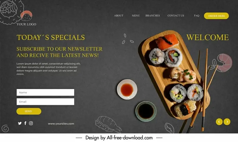 sushi landing page template dark elegant food decor