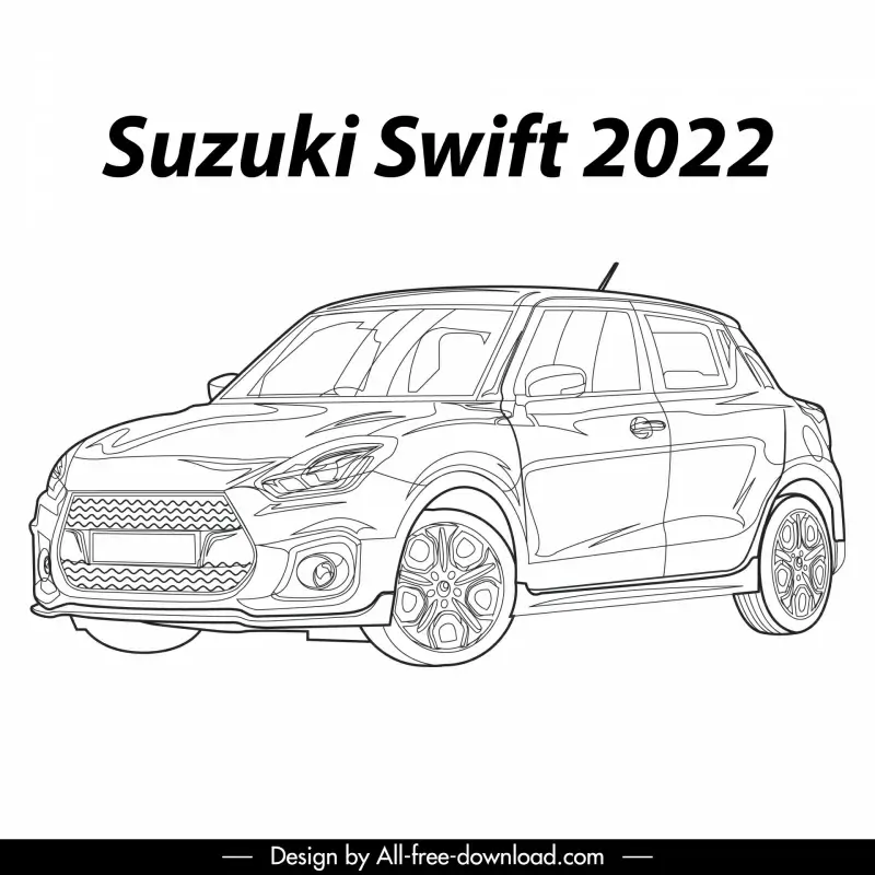 suzuki swift 2022 car model icon 3d black white front view outline 