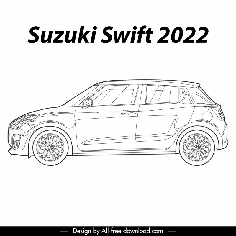 suzuki swift 2022 car model icon flat black white handdrawn side view outline  