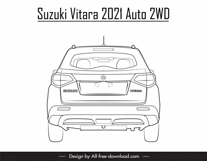 suzuki vitara 2021 car model icon flat black white symmetric back view outline