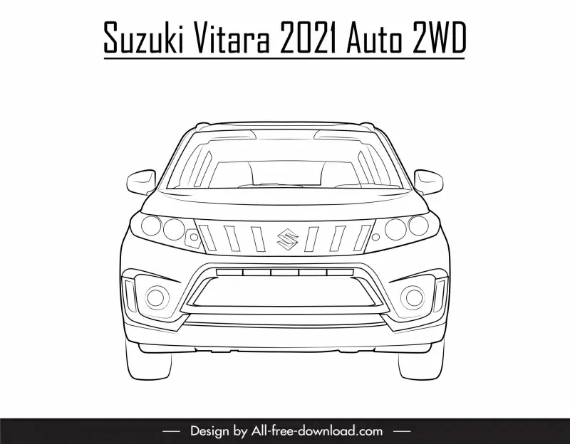 suzuki vitara 2021 car model icon flat black white symmetric front view outline