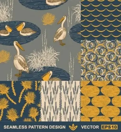 swan and lakes hand drawn vector pattern