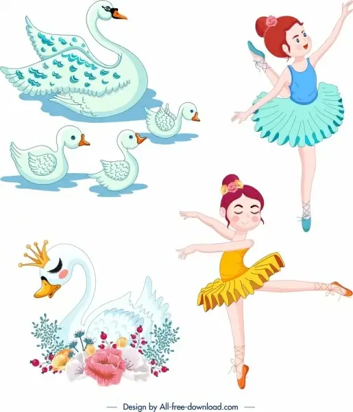 swan ballet design elements cute cartoon characters