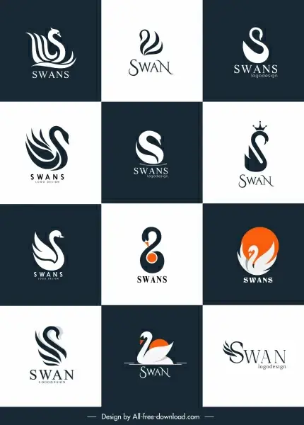 swan logotypes simple flat swirled sketch