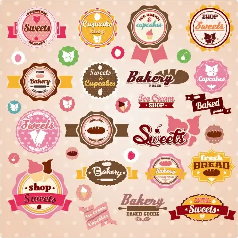 sweet with ice cream labels cute design vector