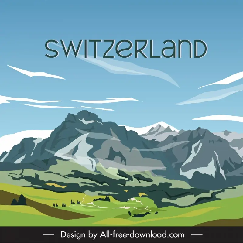 switzerland mountains scenery backdrop template elegant classical design 