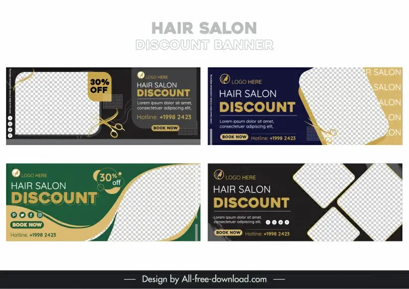 synthetic hair salon discount banner templates elegant geometrical decor