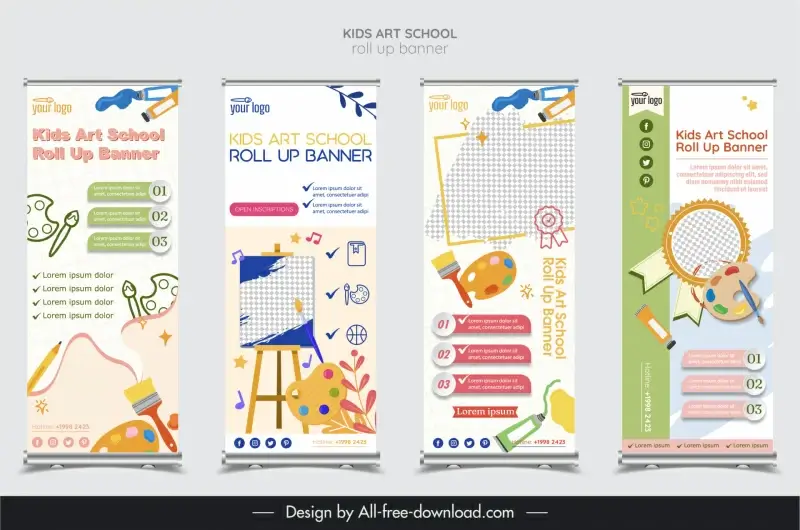 synthetic kids art school roll up banners templates elegant design 