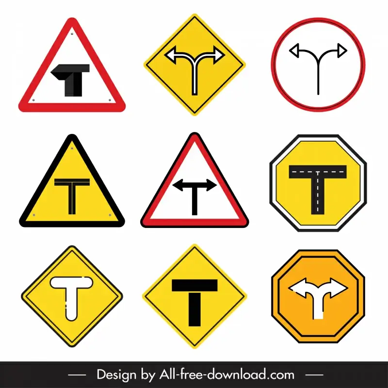 t junction sign board templates flat geometric shapes arrows decor