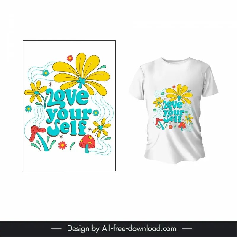 t shirt design template handdrawn flowers 