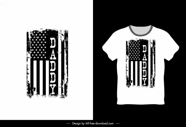 t shirt template usa flag sketch black white grunge 