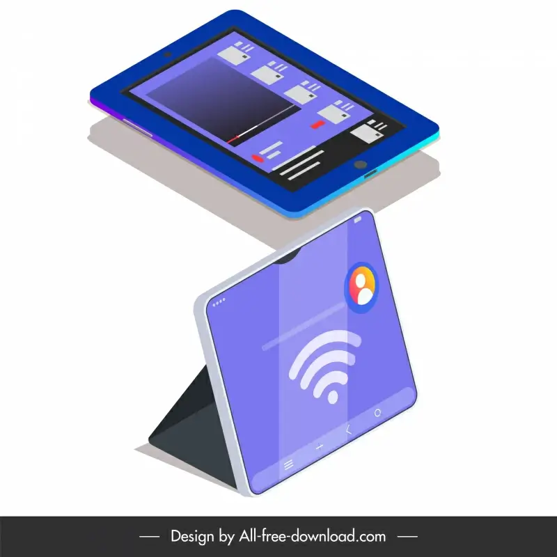 tablet digital business icons modern 3d devices sketch