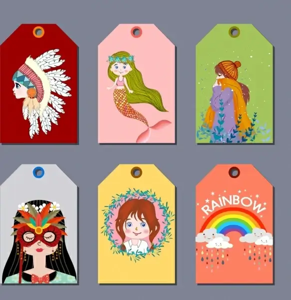 tag templates girl rainbow tribe mermaid mask icons