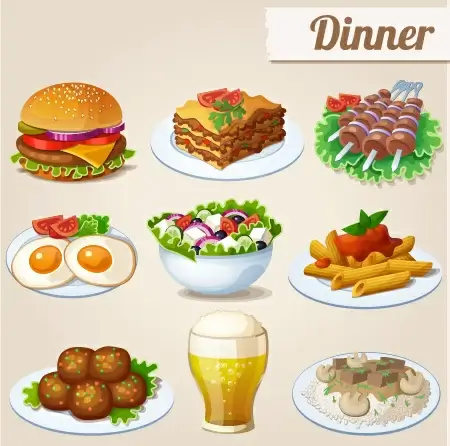 tasty dinner icons design vector