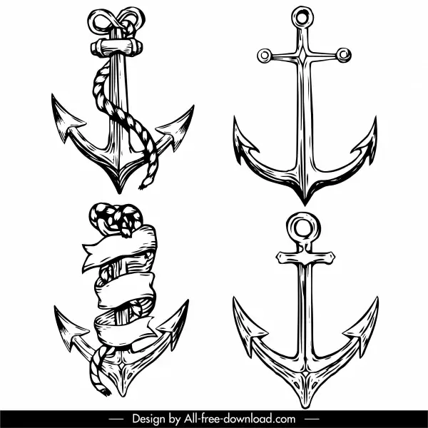 tattoo anchor icons black white handdrawn vintage