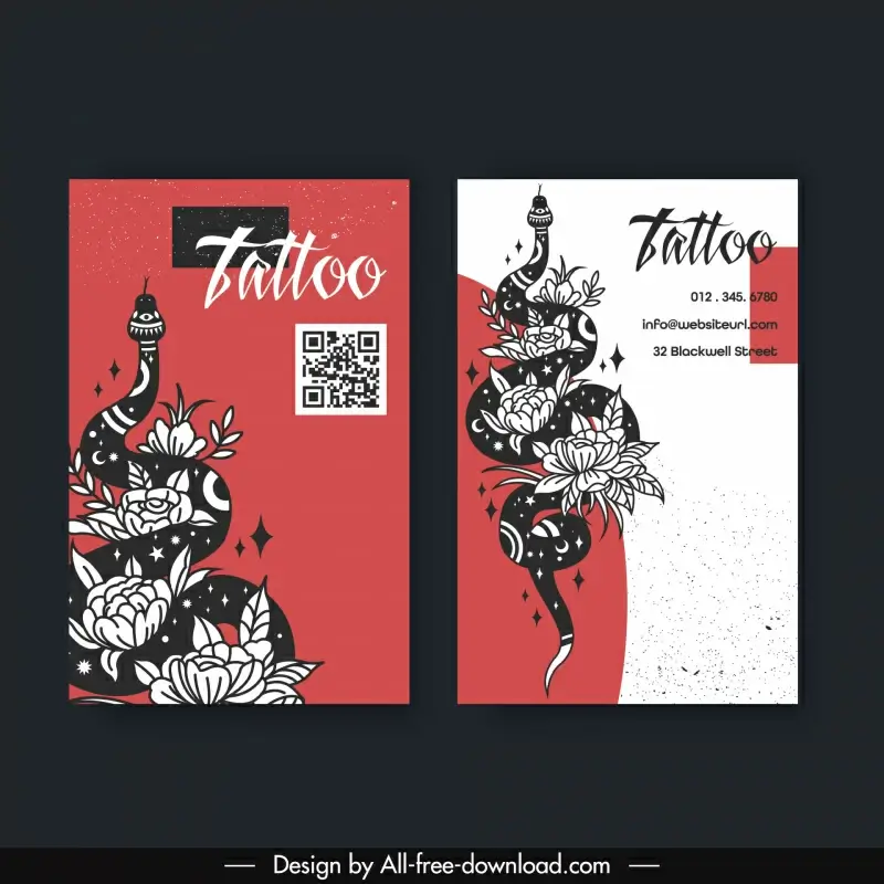 tattoo business card template flat handdrawn snake petals