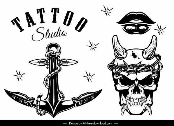 tattoo templates black white artistic retro shapes