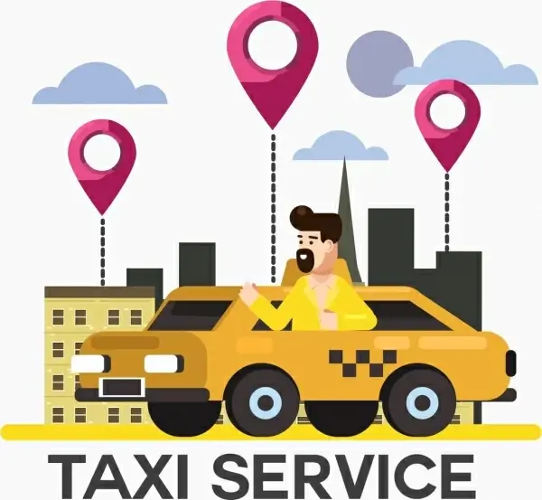 taxi service advertising banner car driver location elements
