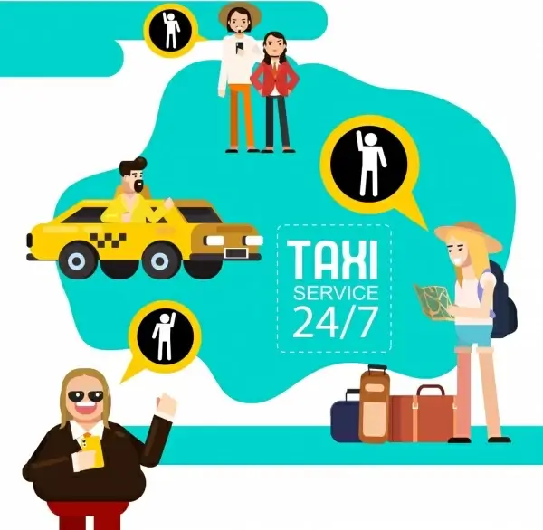taxi service advertising banner tourist driver icons