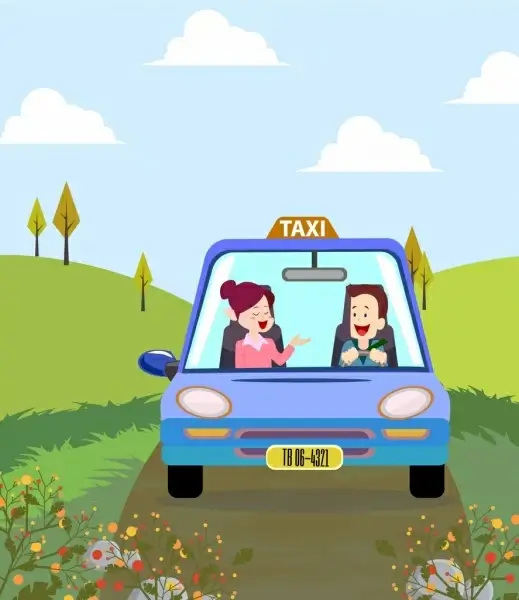 taxi service background colored cartoon design