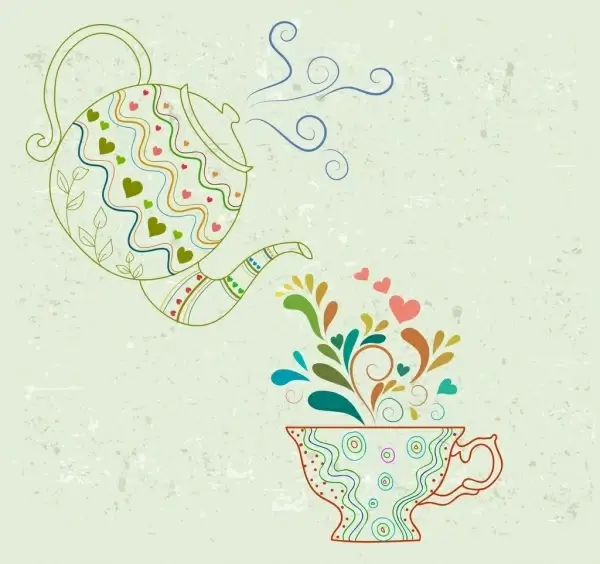 tea art drawing pot cup icons outline
