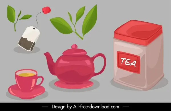 tea drink design elements objects sketch classic design