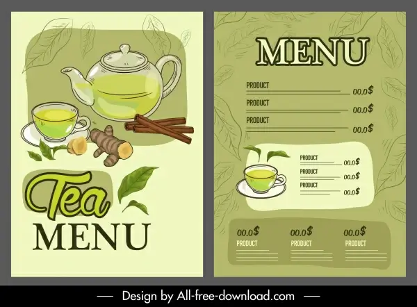 tea menu template elegant classical handdrawn design