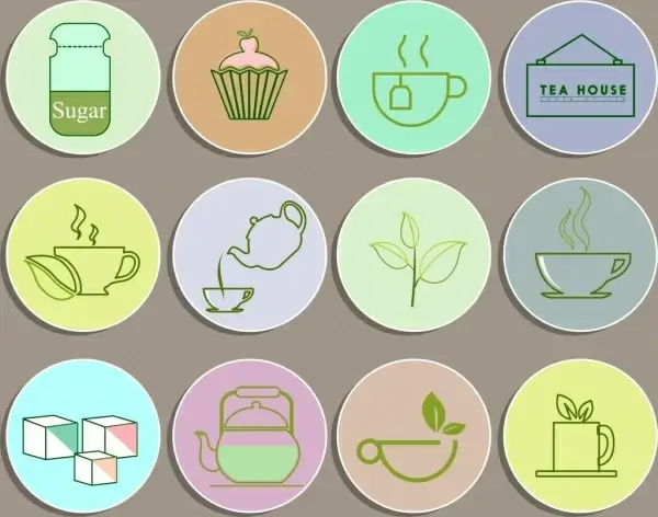 tea products design elements circles isolation green sketch