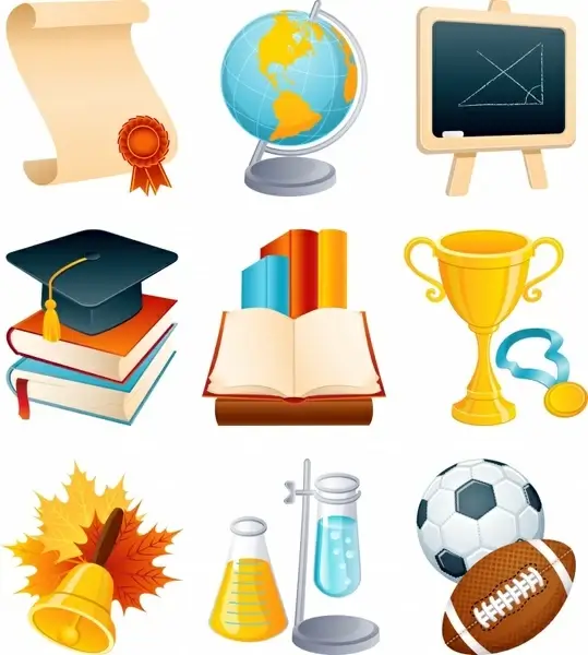 educational icons modern 3d symbols sketch