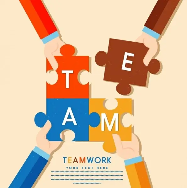 teamwork banner hands jigsaw puzzles icons