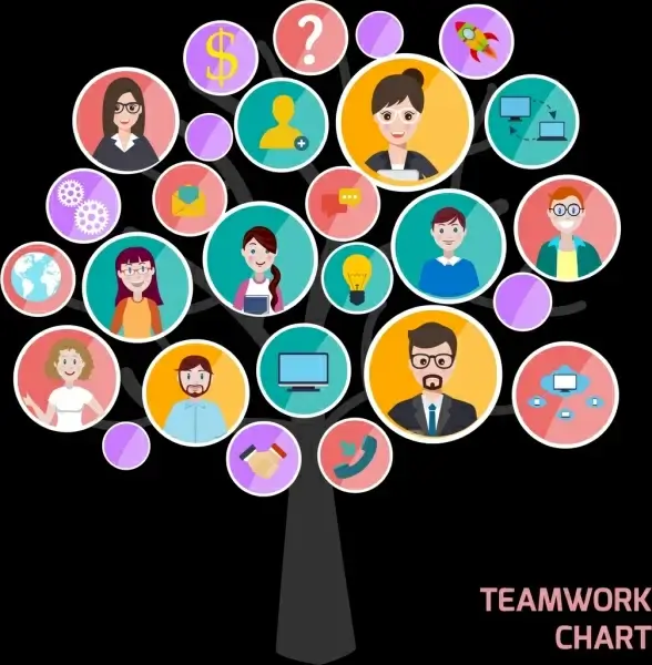teamwork design elements staff avatars circle isolation