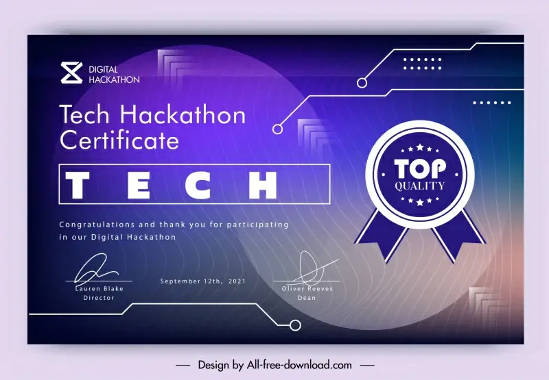 tech certificate template elegant modern 