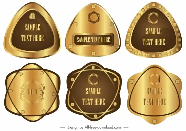 technology label templates shiny golden metallic shapes