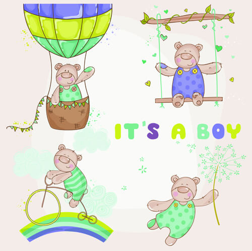 teddy bear baby boy card vector